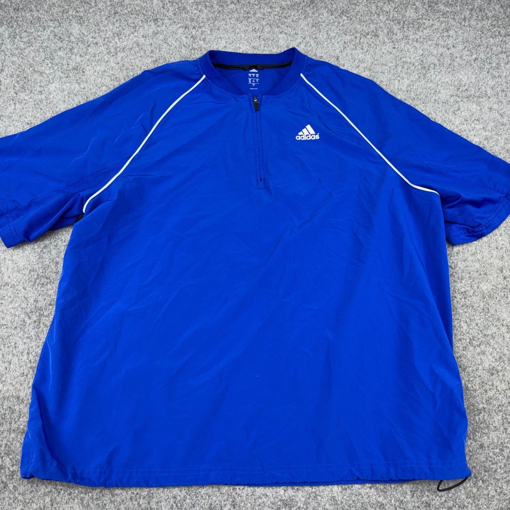 Adidas Quarter Zip Windbreaker Mens XL Blue Short Sleeve Pullover Athletic Logo